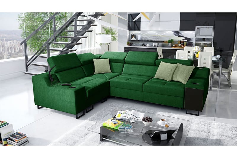 4-Pers. Sovesofa Venstre - Grøn - Møbler - Sofaer - Sovesofaer