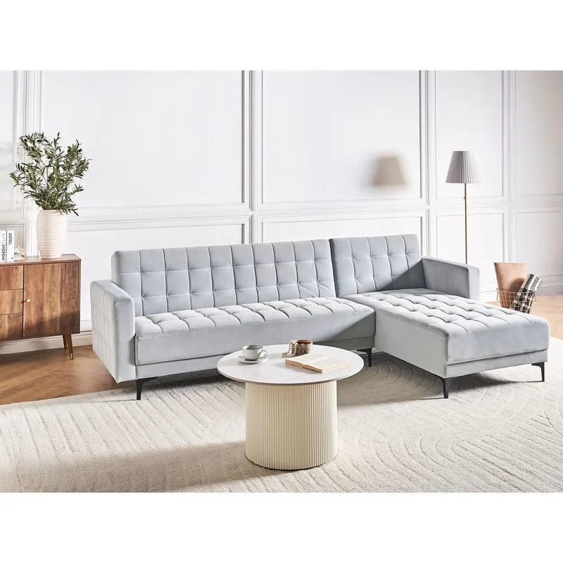 4-personers sovesofa Aberdeen - Lysegrå, sort/Venstrevendt/Fløjl - Møbler - Sofaer - Sofa med chaiselong - 4 personers sofa med chaiselong