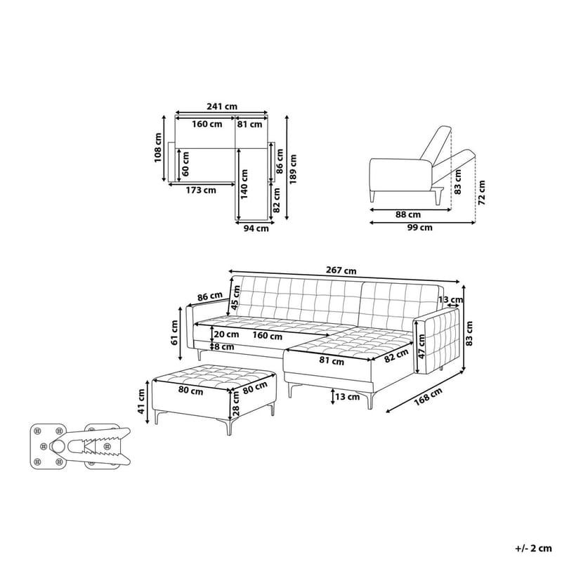 4-personers sovesofa Aberdeen - Pastelpink, Sort/Venstrevent/Fløjl - Møbler - Sofaer - Sofagrupper