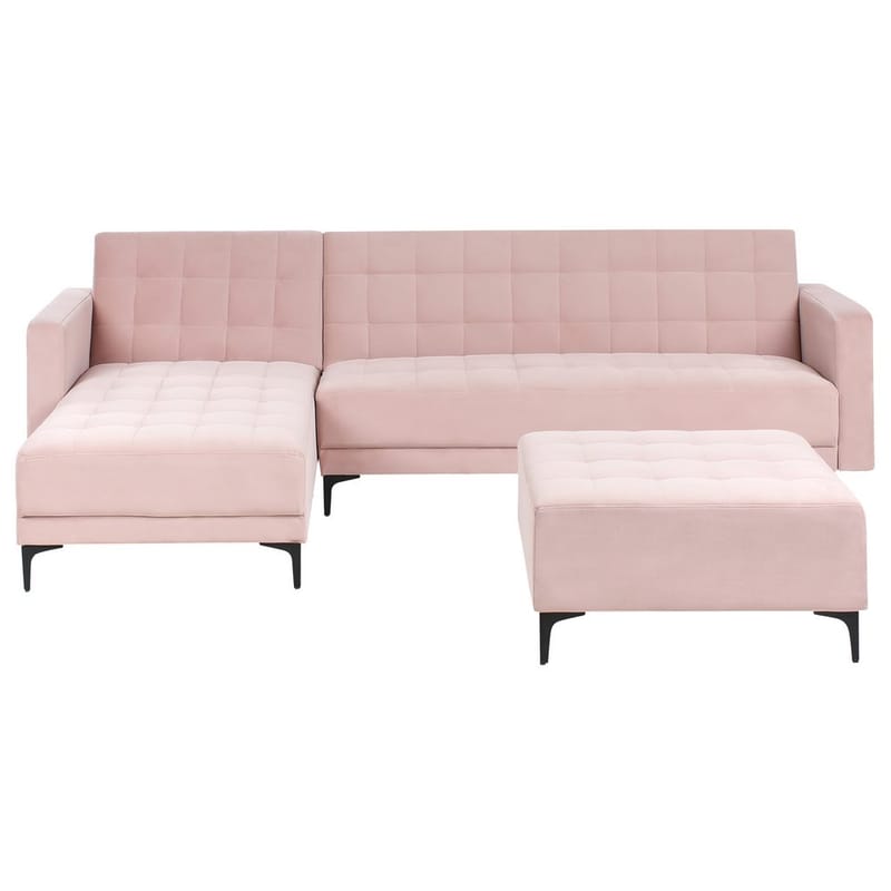 4-personers sovesofa Aberdeen, Pastelpink, Sort/Højrevendt/Fløjl