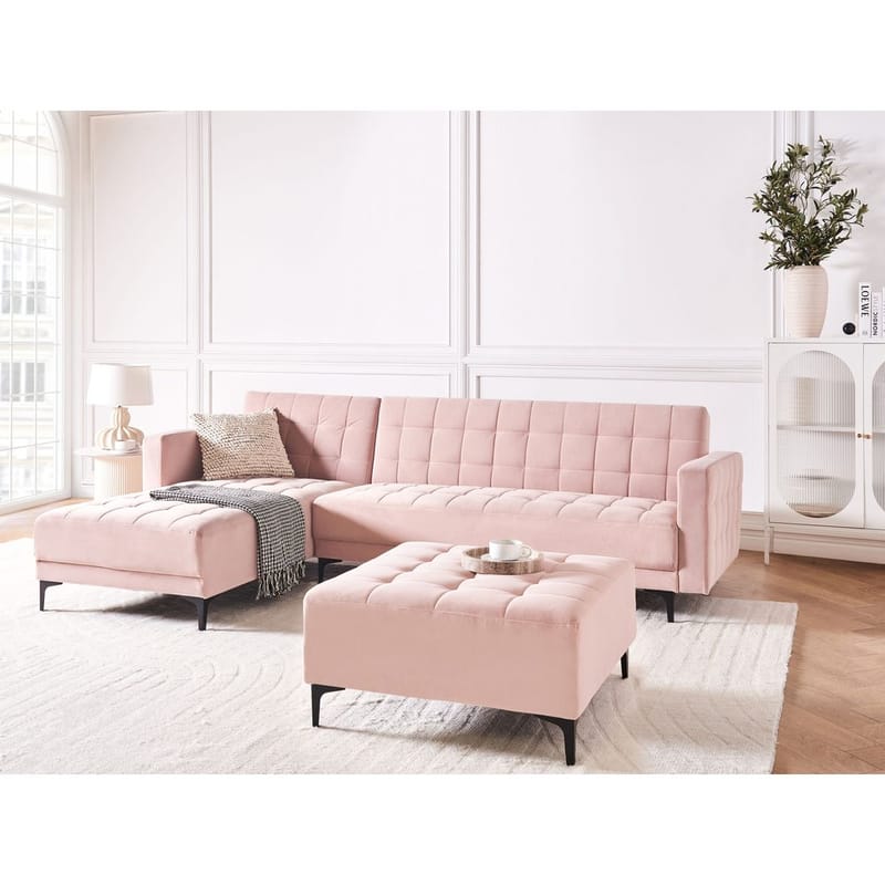 4-personers sovesofa Aberdeen - Pastelpink, Sort/Højrevendt/Fløjl - Møbler - Sofaer - Sofagrupper