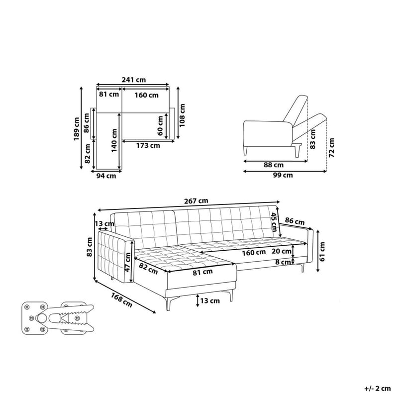 4-personers hjørnesofa Aberdeen - Pastelpink, Sort/Højrevendt/Fløjl - Møbler - Sofaer - Sovesofaer