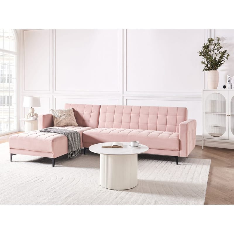 4-personers hjørnesofa Aberdeen - Pastelpink, Sort/Højrevendt/Fløjl - Møbler - Sofaer - Sovesofaer