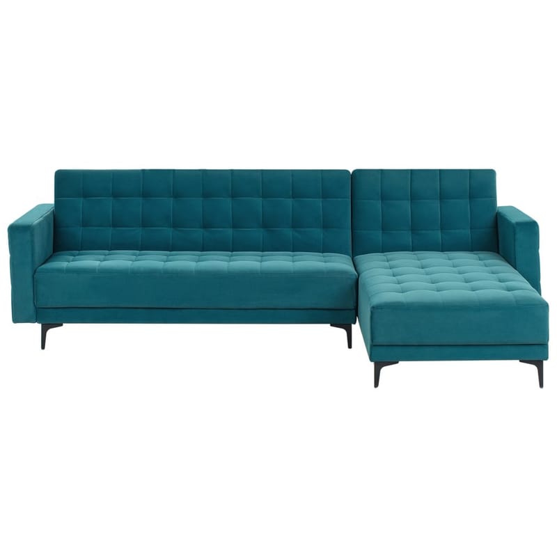 4-personers hjørnesofa Aberdeen - Havsblå, Sort/Venstrevendt/Fløjl - Møbler - Sofaer - Sovesofaer