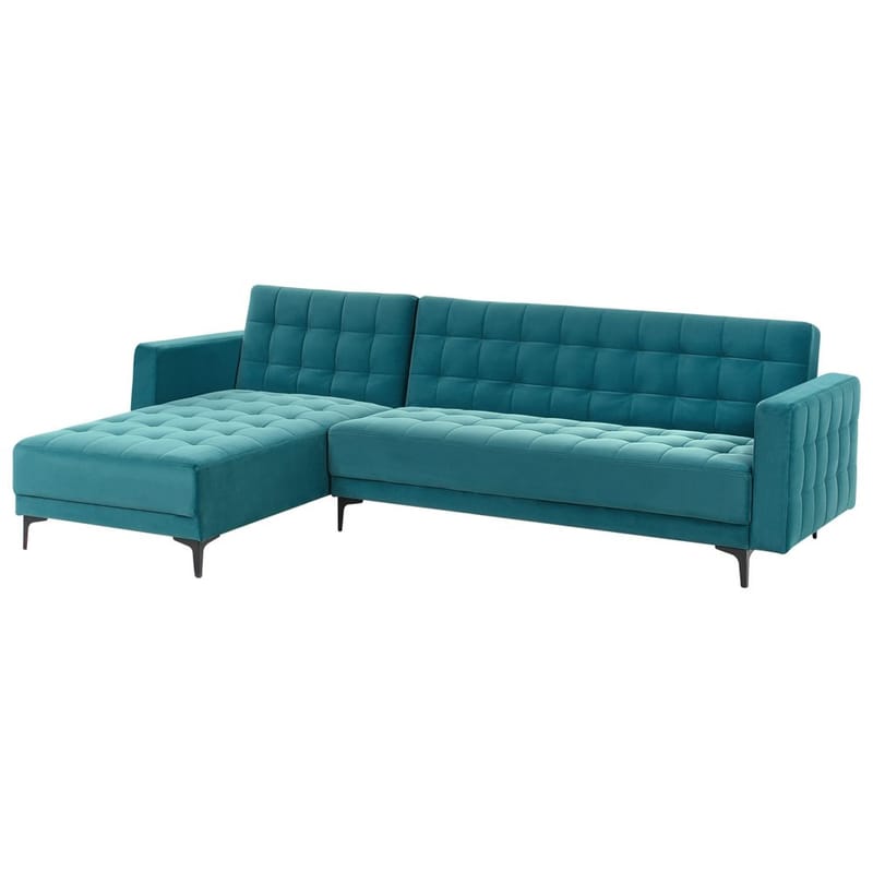 4-personers hjørnesofa Aberdeen - Havsblå, Sort/Højrevendt/Fløjl - Møbler - Sofaer - Sovesofaer