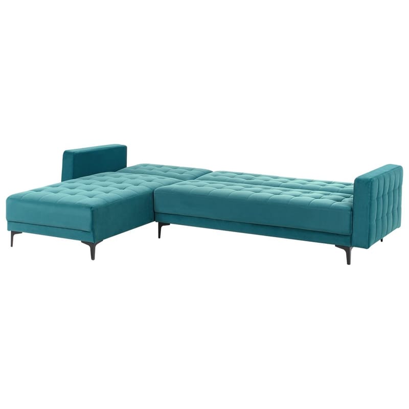 4-personers hjørnesofa Aberdeen - Havsblå, Sort/Højrevendt/Fløjl - Møbler - Sofaer - Sovesofaer