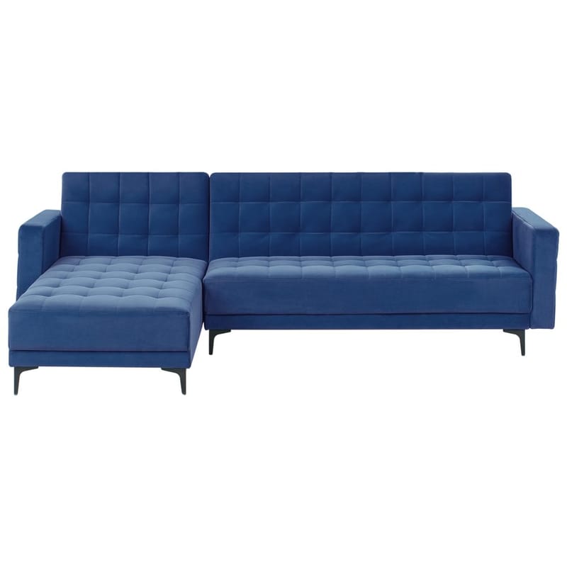 4-personers hjørnesofa Aberdeen, Blå, Sort/Højrevendt/Fløjl