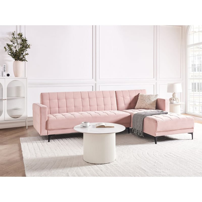 4-personers hjørnesofa Aberdeen - Pastelpink, Sort/Venstrevent/Fløjl - Møbler - Sofaer - Sovesofaer