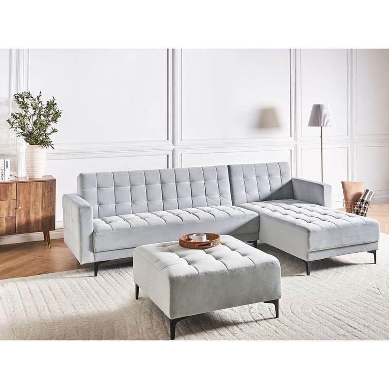 4-personers modulsofa Aberdeen - Lysegrå, sort/Venstrevendt/Fløjl - Møbler - Sofaer - Modulsofaer - Komplet modulsofa