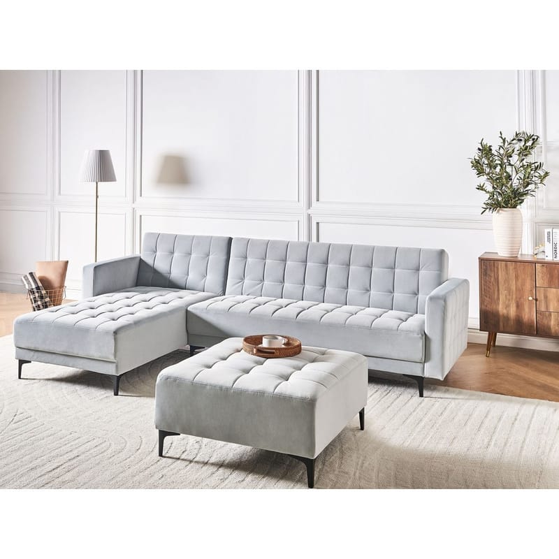 4-personers modulsofa Aberdeen - Lysegrå, sort/Højrevendt/Fløjl - Møbler - Sofaer - Modulsofaer - Komplet modulsofa