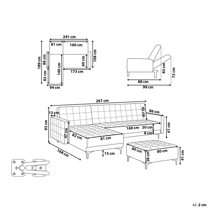 4-personers sovesofa Aberdeen - Lysegrå, sort/Højrevendt/Fløjl - Møbler - Sofaer - Sofa med chaiselong - 4 personers sofa med chaiselong