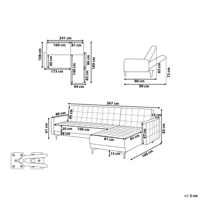 4-personers sovesofa Aberdeen - Lysegrå, sort/Venstrevendt/Fløjl - Møbler - Sofaer - Sofa med chaiselong - 4 personers sofa med chaiselong