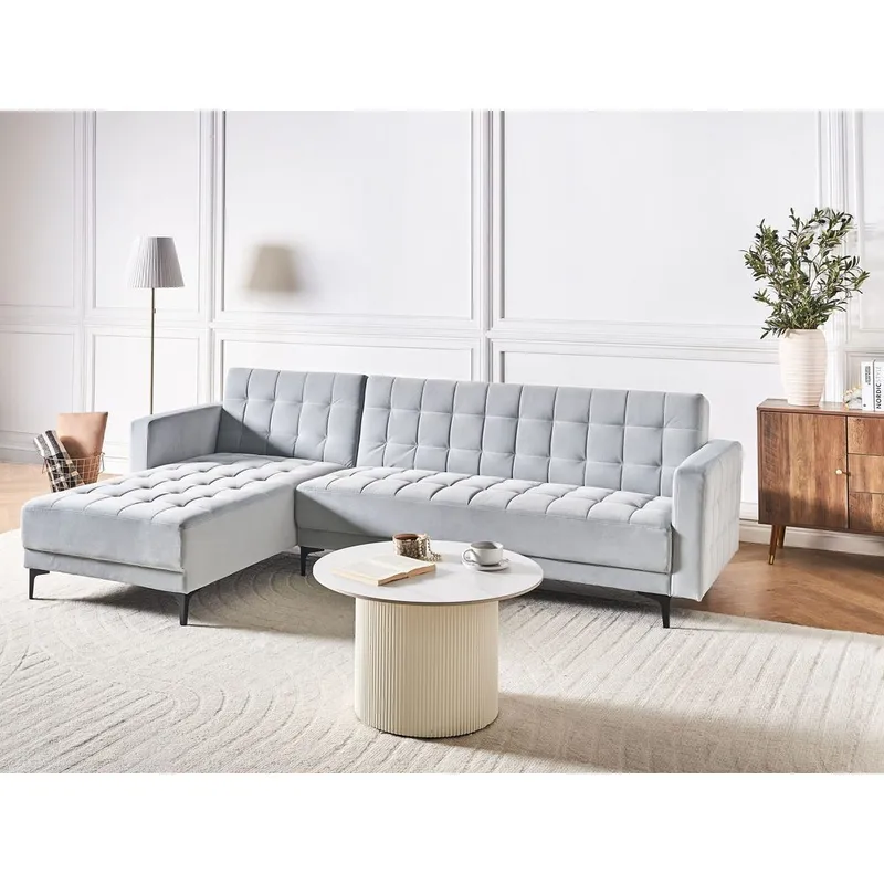 4-personers sovesofa Aberdeen - Lysegrå, sort/Højrevendt/Fløjl - Møbler - Sofaer - Sofa med chaiselong - 4 personers sofa med chaiselong