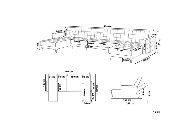 Aberdeen Chaiselongsofa med Sovefunktion - Blå - Sovesofaer - Sovesofa chaiselong