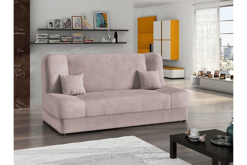Abron 3-personers Foldbar Sovesofa med Opbevaring i Plys - Rosa - Møbler - Sofaer - Sovesofaer