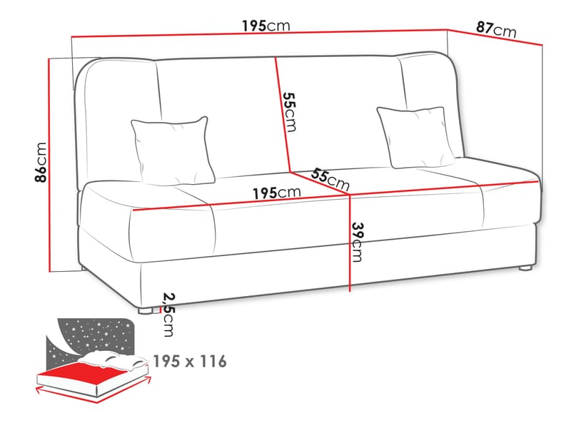 Abron Sovesofa 3-personers - Grå - Møbler - Sofaer - Sovesofaer