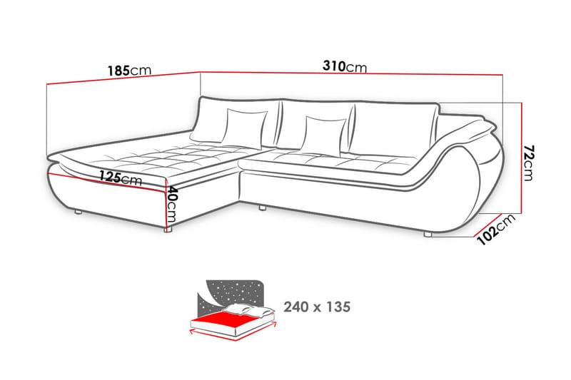 Adeleine L-Sovesofa Venstre - Hvid/Beige - Sovesofaer - Sovesofa chaiselong - Lædersofaer