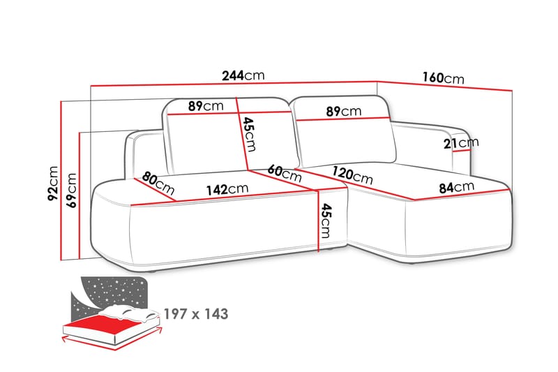 Afir Sovesofa Med 2-Personers Divan - Beige/Hvid - Møbler - Sofaer - Sovesofaer