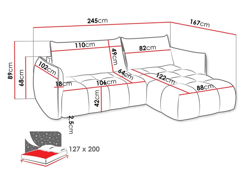 Aldvian 3-personers sovesofa med chaiselong - beige - Møbler - Sofaer - Sovesofaer