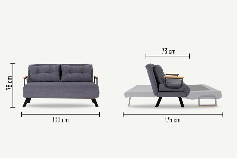 Alfredton Sovesofa 2-Pers. 120x185 - Grå - Møbler - Sofaer - Sovesofaer