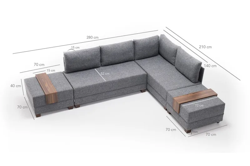 Algeria Hjørnesovesofa Højre - Grå - Møbler - Sofaer - Sovesofaer