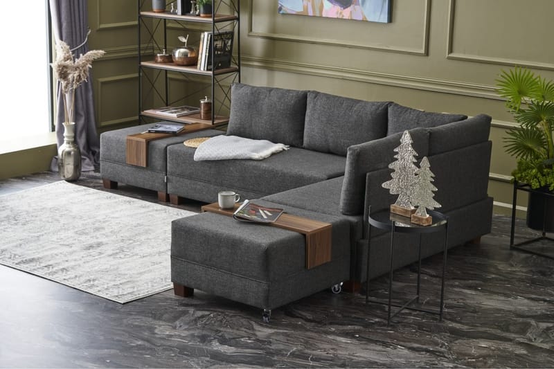 Algeria Sovesofa m. Chaiselong 4-Pers. 140x190 - Antracit - Møbler - Sofaer - Sovesofaer