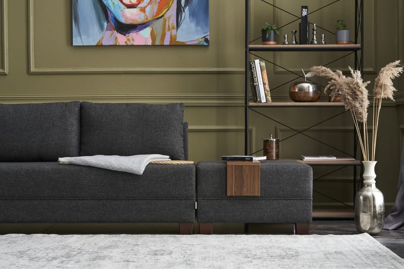 Algeria Sovesofa m. Chaiselong 4-Pers. 140x190 - Antracit - Møbler - Sofaer - Sovesofaer