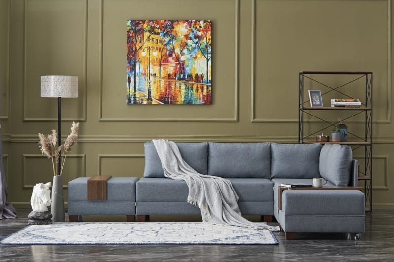 Algeria Sovesofa m. Chaiselong 4-Pers. 140x190 - Blå - Møbler - Sofaer - Sovesofaer