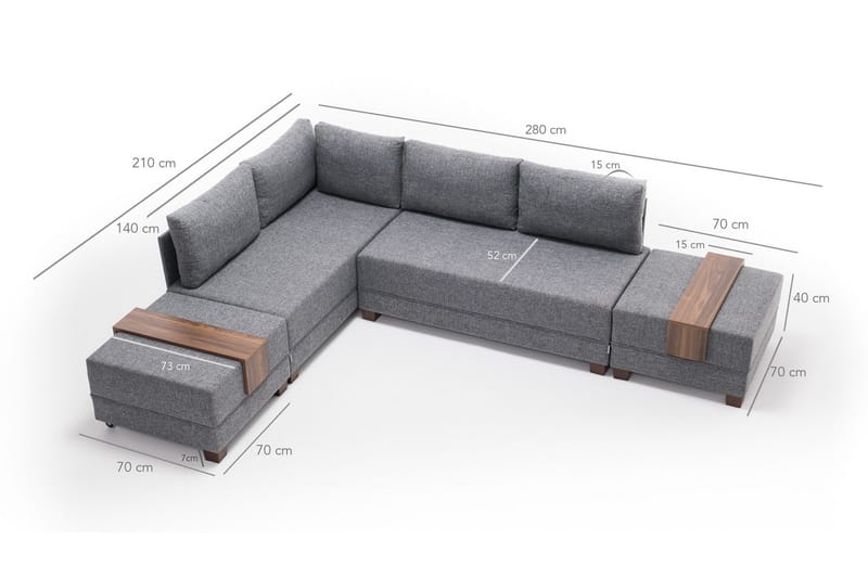Algeriet hjørnesovesofa venstre - Grå - Møbler - Sofaer - Sovesofaer