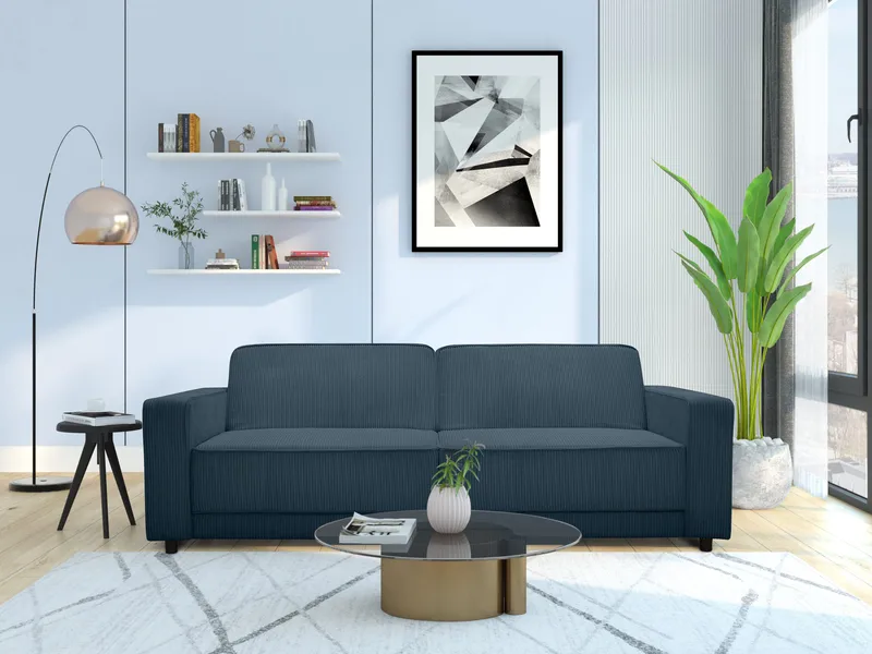 Sovesofa Allie Blå, Cordoroy, 81x225x91 cm - Blå, Cordoroy, 81x225x91 cm - Møbler - Sofaer - Sovesofaer