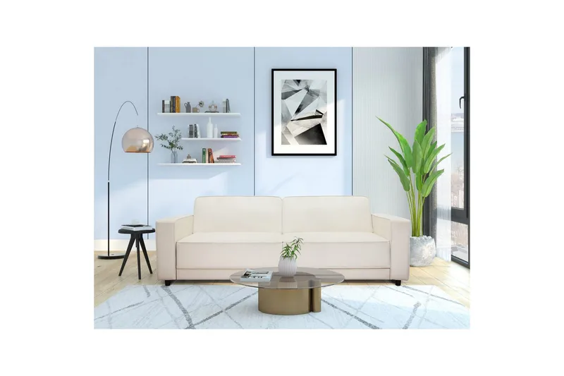 Sovesofa Allie Creme, Velour, 81x225x91 cm - Creme, Velour, 81x225x91 cm - Møbler - Sofaer - Sovesofaer