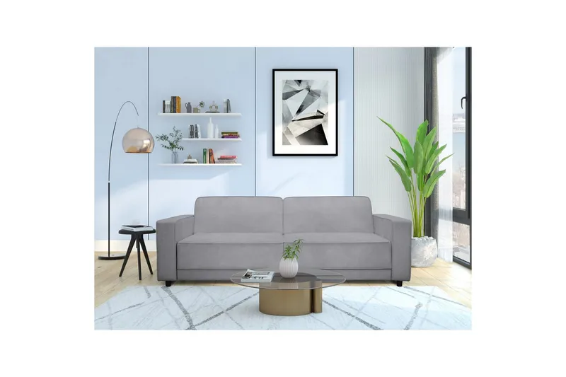 Sovesofa Allie Lys Grå, Velour, 81x225x91 cm, Lys Grå, Velour, 81x225x91 cm