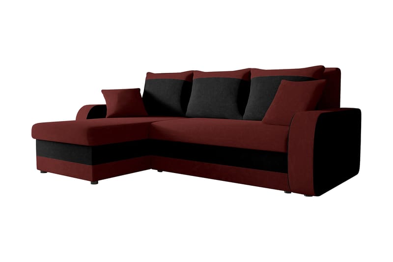 Alvared 3-person Hjørnesovesofa Universal - Rød/Sort - Sovesofaer - Sovesofa chaiselong - Velour sofaer