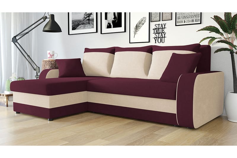 Alvared 3-person Hjørnesovesofa Universal - Hvid/Rød - Sovesofaer - Sovesofa chaiselong - Velour sofaer