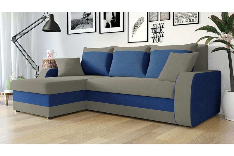 Alvared 3-person Hjørnesovesofa Universal - Grå/Blå - Sovesofaer - Sovesofa chaiselong - Velour sofaer