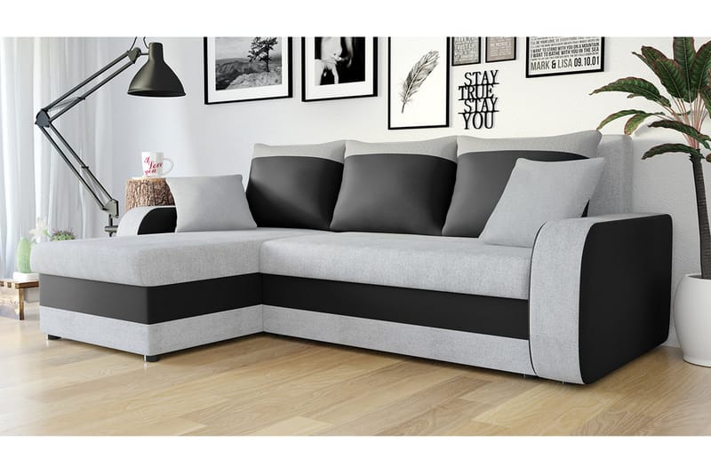 Alvared 3-person Hjørnesovesofa Universal - Lysegrå/Sort - Sovesofaer - Sovesofa chaiselong