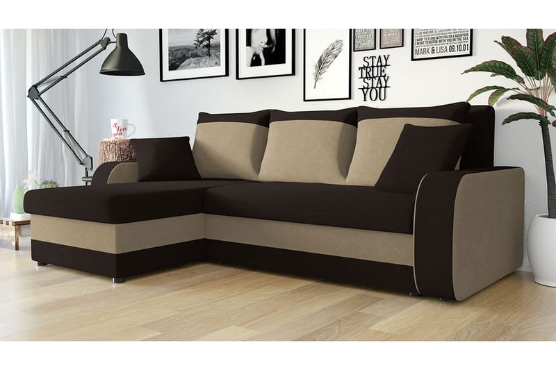 Alvared 3-person Hjørnesovesofa Universal - Brun/Beige - Sovesofaer - Sovesofa chaiselong - Velour sofaer