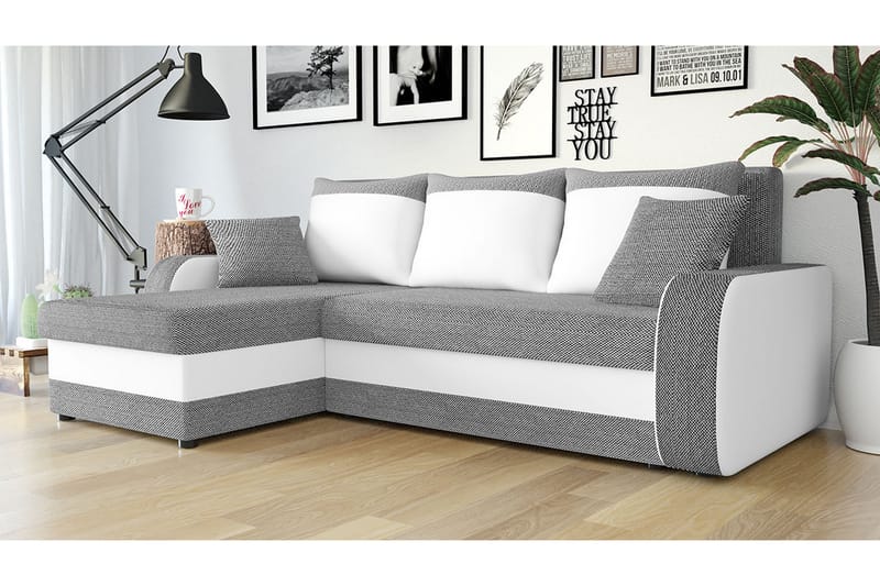 Alvared 3-person Hjørnesovesofa Universal - Grå/Hvid - Sovesofaer - Sovesofa chaiselong