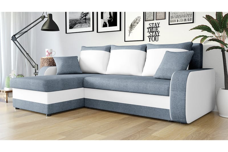 Alvared 3-person Hjørnesovesofa Universal - Blå/Hvid - Sovesofaer - Sovesofa chaiselong