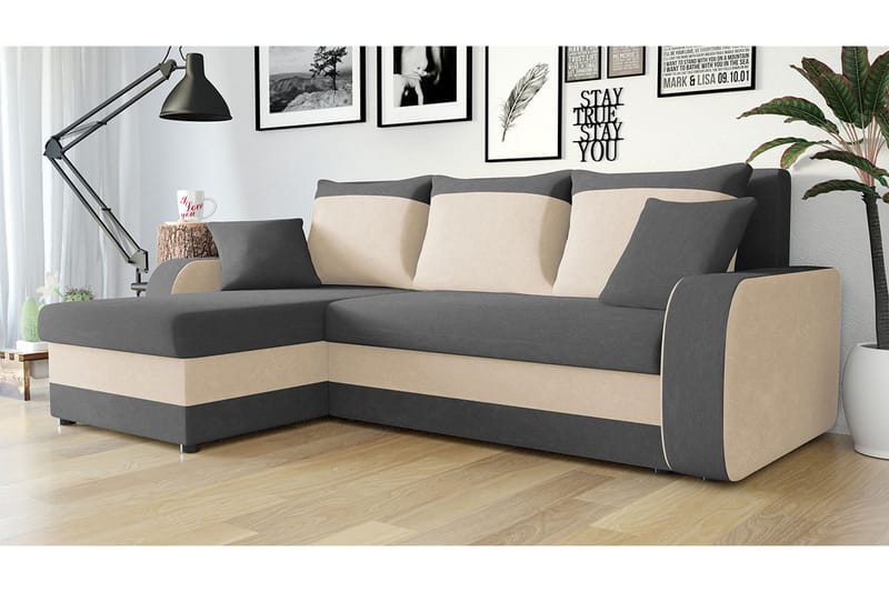 Alvared 3-person Hjørnesovesofa Universal - Grå/Hvid - Sovesofaer - Sovesofa chaiselong - Velour sofaer