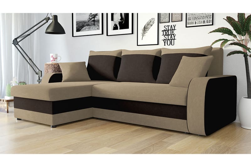 Alvared 3-person Hjørnesovesofa Universal - Beige/Brun - Sovesofaer - Sovesofa chaiselong - Velour sofaer