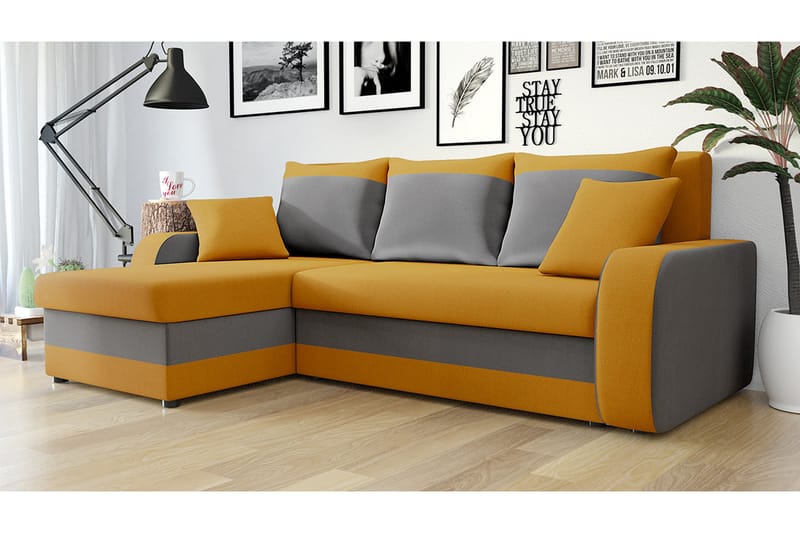 Alvared 3-person Hjørnesovesofa Universal - Orange/Grå - Sovesofaer - Sovesofa chaiselong - Velour sofaer