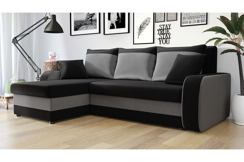 Alvared 3-person Hjørnesovesofa Universal - Sort - Sovesofaer - Sovesofa chaiselong - Velour sofaer