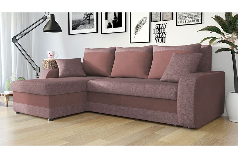 Alvared 3-person Hjørnesovesofa Universal - Rosa - Sovesofaer - Sovesofa chaiselong - Velour sofaer