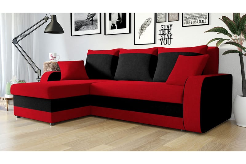 Alvared 3-person Hjørnesovesofa Universal - Rød/Grå - Sovesofaer - Sovesofa chaiselong - Velour sofaer