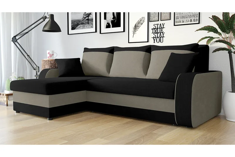 Alvared 3-person Hjørnesovesofa Universal - Sort/Grå - Møbler - Sofaer - Sovesofaer