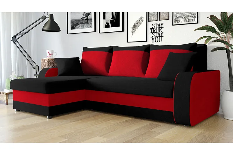 Alvared 3-person Hjørnesovesofa Universal - Grå/Rød - Møbler - Sofaer - Sovesofaer