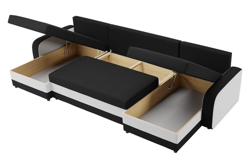 Alvared 4-person Sovesofa med dobbelt Chaiselong og Opbevari - Velour/Grå/Sort - Sovesofaer - Velour sofaer - U sovesofa - Sovesofa chaiselong