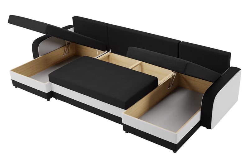 Alvared 4-person Sovesofa med dobbelt Chaiselong og Opbevari - Rød/Sort - Møbler - Sofaer - Sovesofaer