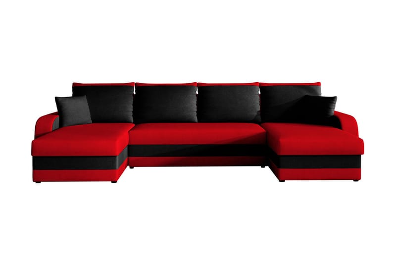 Alvared 4-person Sovesofa med dobbelt Chaiselong og Opbevari - Rød/Sort - Sovesofaer - Velour sofaer - U sovesofa - Sovesofa chaiselong